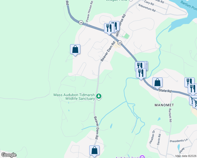 map of restaurants, bars, coffee shops, grocery stores, and more near 22 Beaver Dam Road in Plymouth