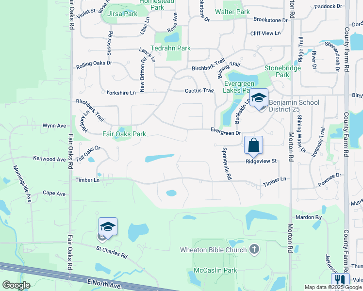 map of restaurants, bars, coffee shops, grocery stores, and more near 1212 Dogwood Lane in Carol Stream