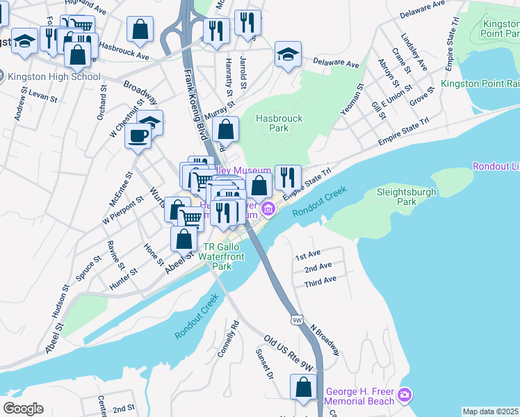 map of restaurants, bars, coffee shops, grocery stores, and more near 63 Rondout Landing in Kingston