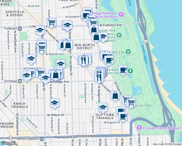 map of restaurants, bars, coffee shops, grocery stores, and more near in Chicago