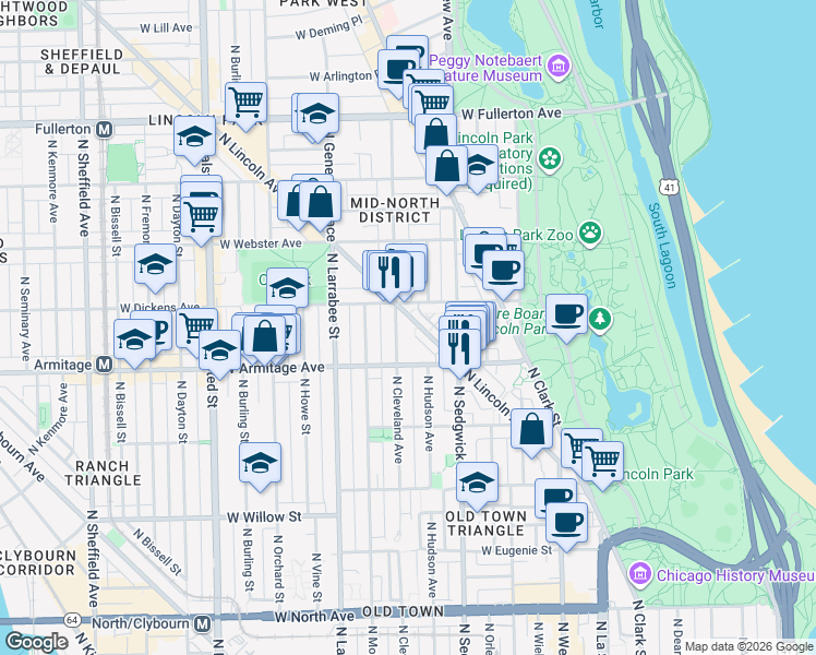 map of restaurants, bars, coffee shops, grocery stores, and more near in Chicago