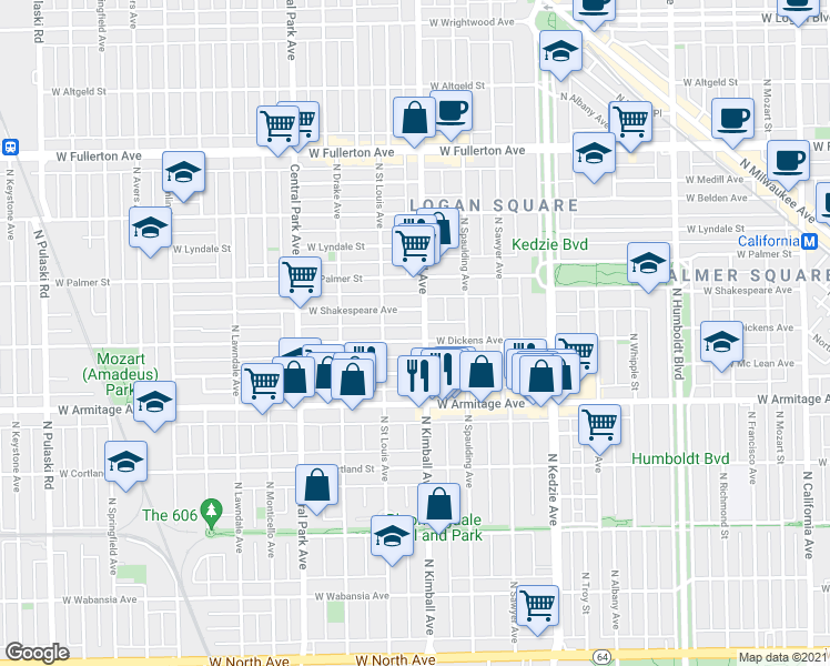 map of restaurants, bars, coffee shops, grocery stores, and more near 3426 West Mc Lean Avenue in Chicago