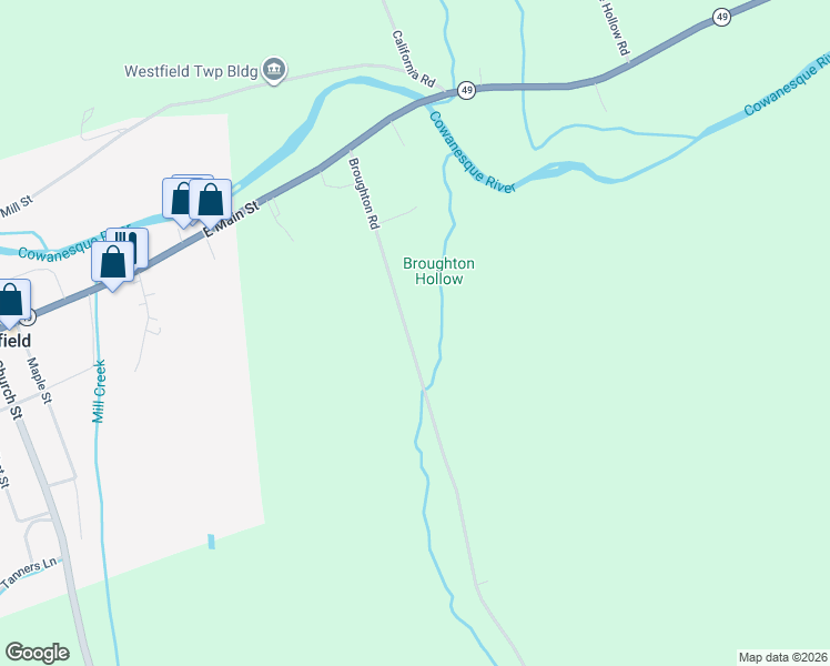 map of restaurants, bars, coffee shops, grocery stores, and more near Broughton Hollow Road in Westfield