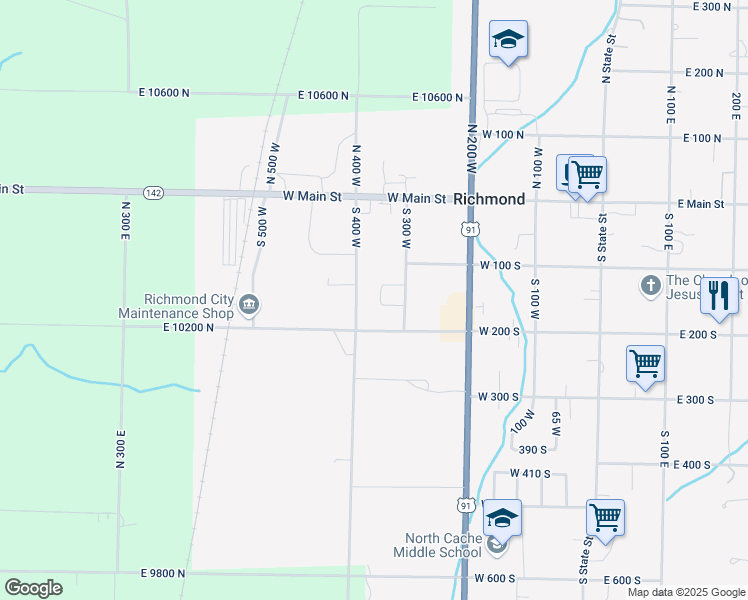 map of restaurants, bars, coffee shops, grocery stores, and more near 155 South 350 West in Richmond