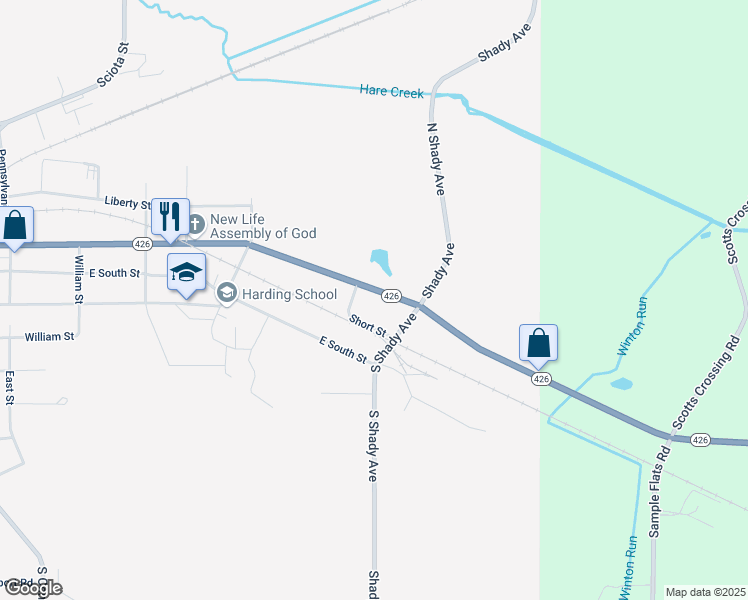 map of restaurants, bars, coffee shops, grocery stores, and more near 952 Burton Ave in Corry