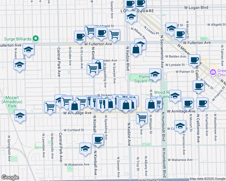 map of restaurants, bars, coffee shops, grocery stores, and more near in Chicago