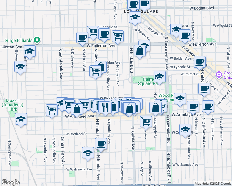 map of restaurants, bars, coffee shops, grocery stores, and more near in Chicago