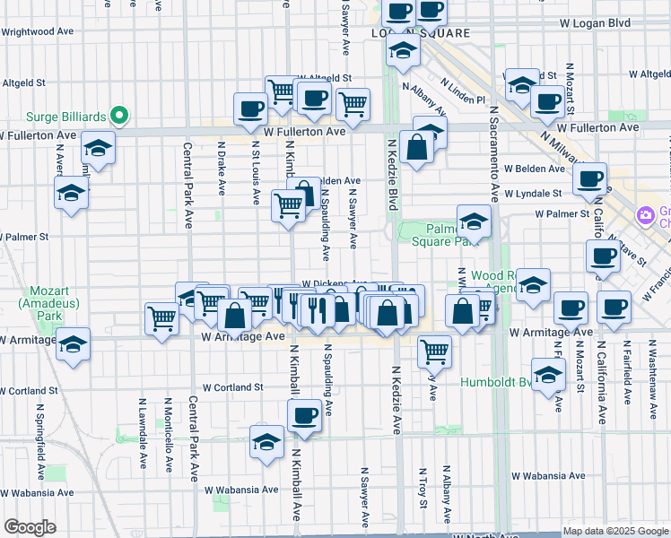 map of restaurants, bars, coffee shops, grocery stores, and more near in Chicago