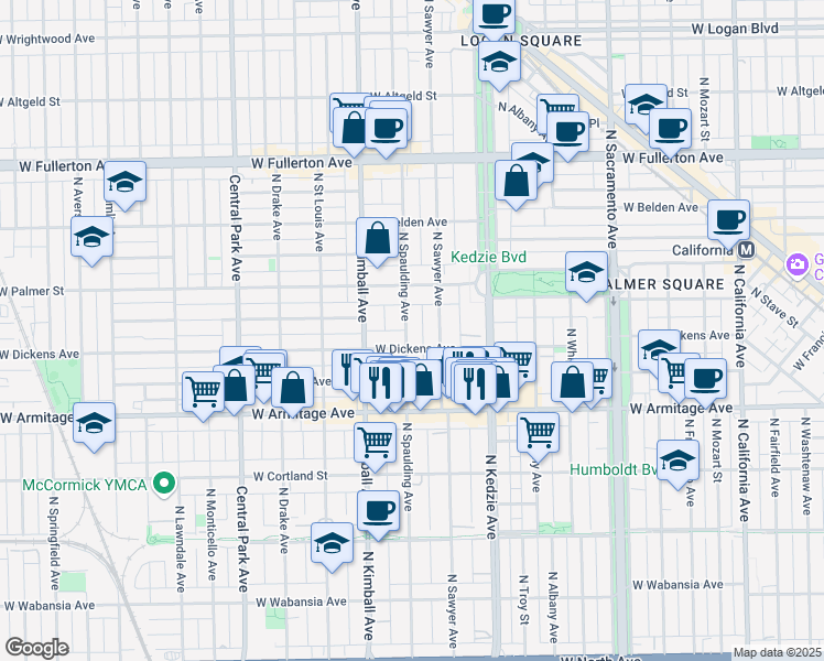map of restaurants, bars, coffee shops, grocery stores, and more near in Chicago