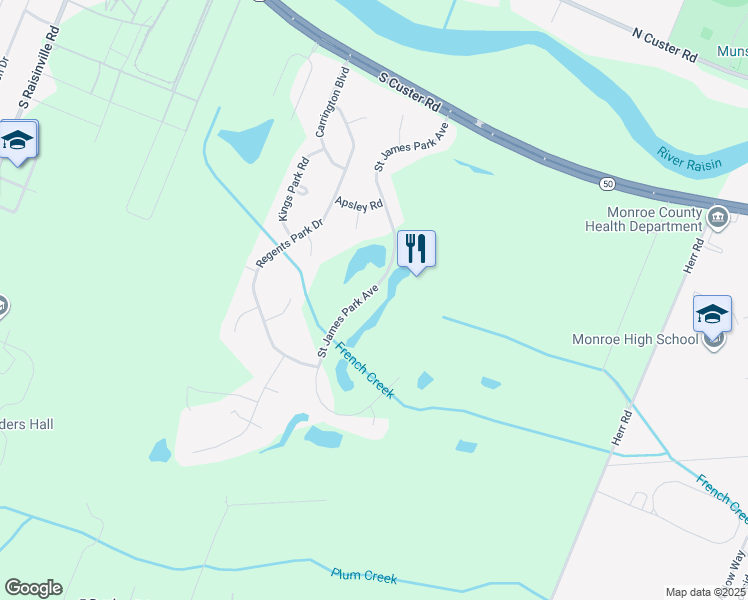 map of restaurants, bars, coffee shops, grocery stores, and more near 927 Saint James Park Avenue in Monroe