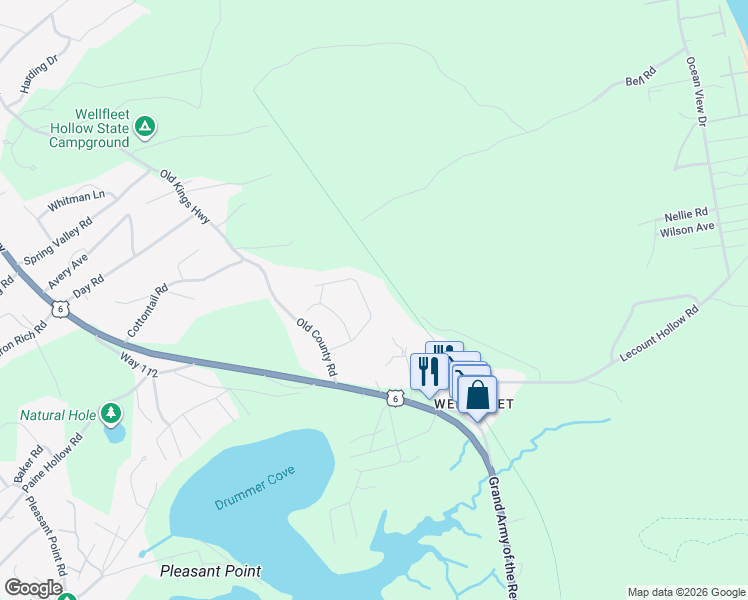 map of restaurants, bars, coffee shops, grocery stores, and more near 80 Pine Needle Road in Wellfleet