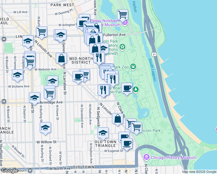 map of restaurants, bars, coffee shops, grocery stores, and more near in Chicago