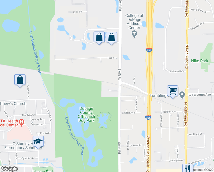 map of restaurants, bars, coffee shops, grocery stores, and more near 2184 West Concord Lane in Addison