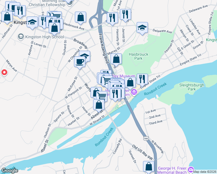 map of restaurants, bars, coffee shops, grocery stores, and more near in Kingston