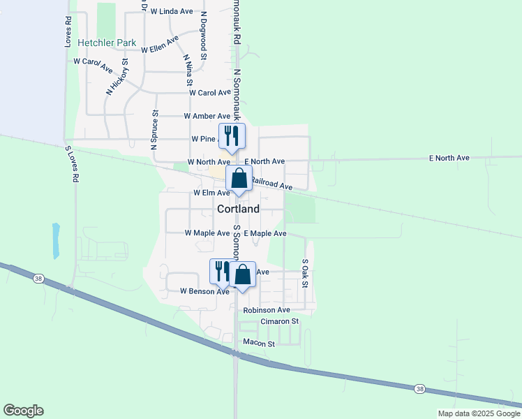 map of restaurants, bars, coffee shops, grocery stores, and more near 60 South Pampas Street in Cortland