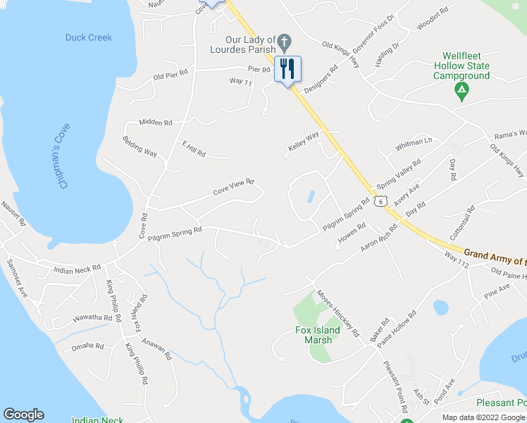 map of restaurants, bars, coffee shops, grocery stores, and more near 215 Cove View Road in Wellfleet