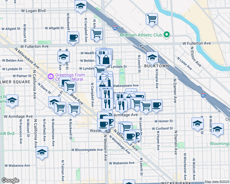 map of restaurants, bars, coffee shops, grocery stores, and more near in Chicago