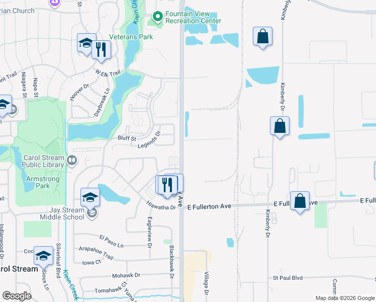 map of restaurants, bars, coffee shops, grocery stores, and more near in Carol Stream