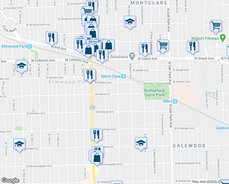 map of restaurants, bars, coffee shops, grocery stores, and more near 2214 North Nordica Avenue in Chicago