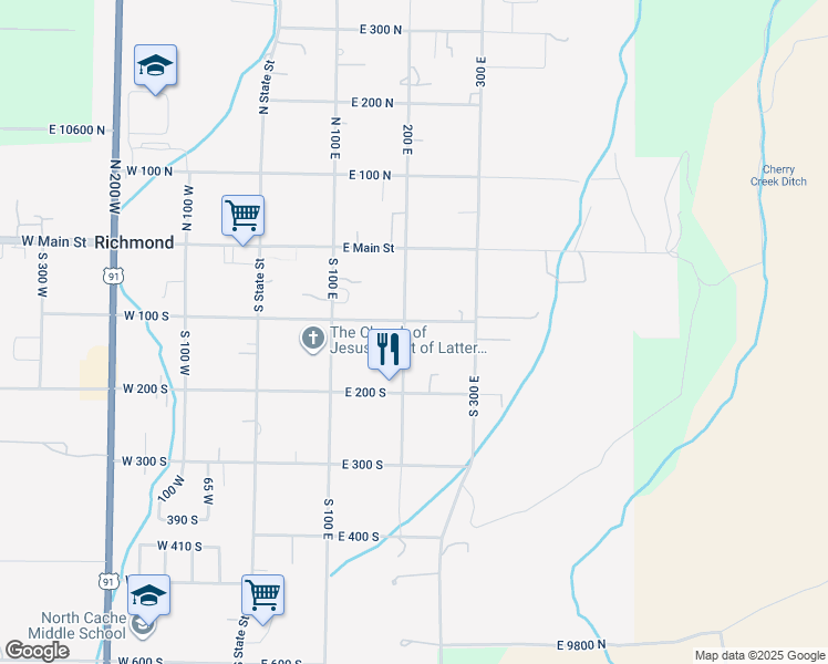 map of restaurants, bars, coffee shops, grocery stores, and more near 105 South 200 East in Richmond
