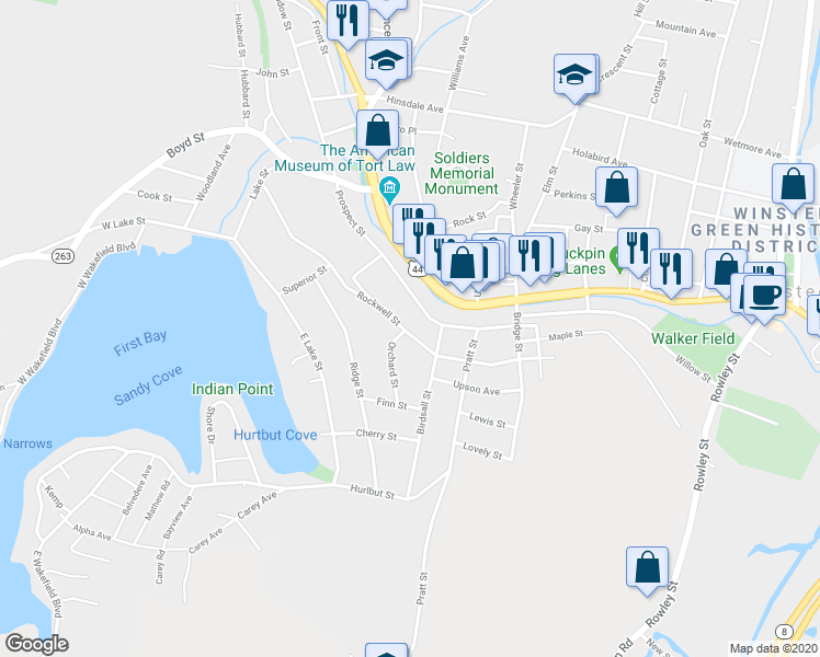 map of restaurants, bars, coffee shops, grocery stores, and more near 112 Rockwell Street in Winchester
