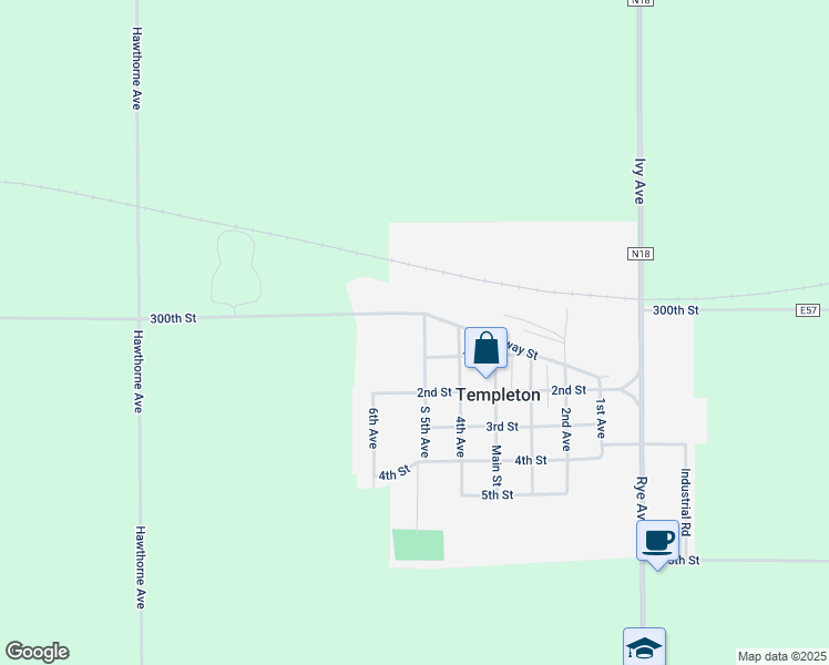 map of restaurants, bars, coffee shops, grocery stores, and more near 100-116 Railway Street in Templeton