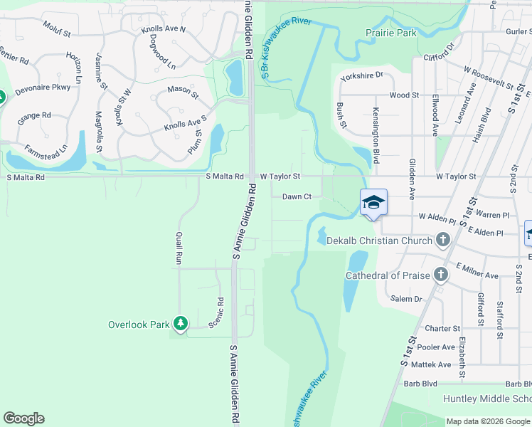 map of restaurants, bars, coffee shops, grocery stores, and more near 930 Dawn Court in DeKalb