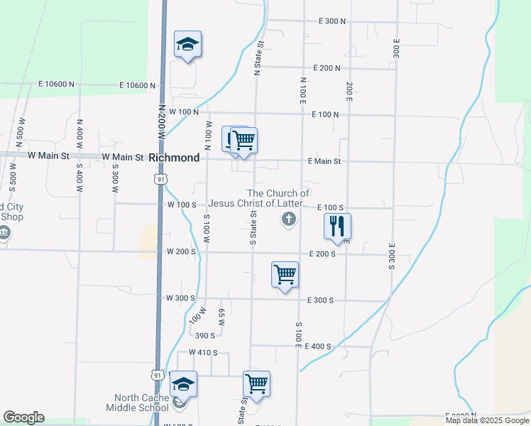 map of restaurants, bars, coffee shops, grocery stores, and more near 109 South State Street in Richmond