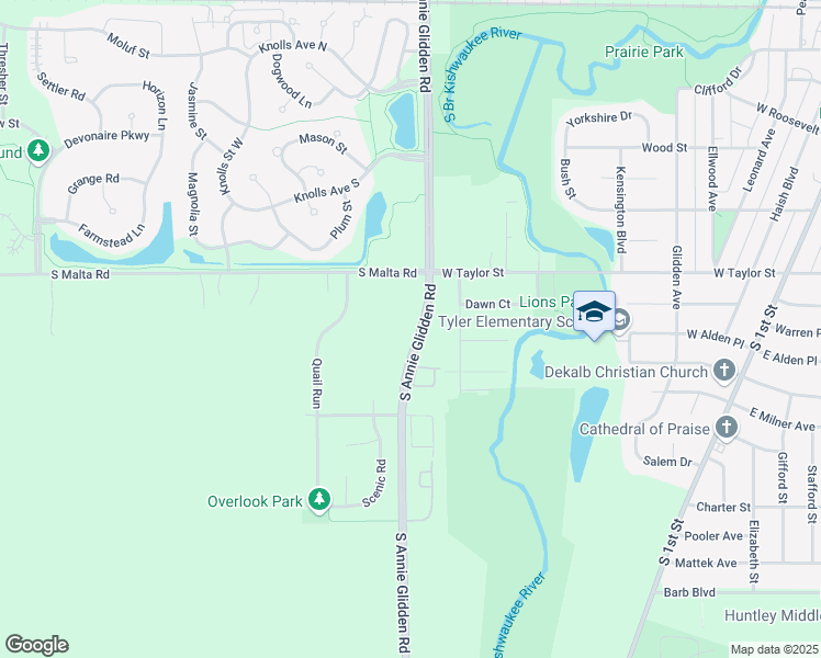 map of restaurants, bars, coffee shops, grocery stores, and more near 941 South Annie Glidden Road in DeKalb