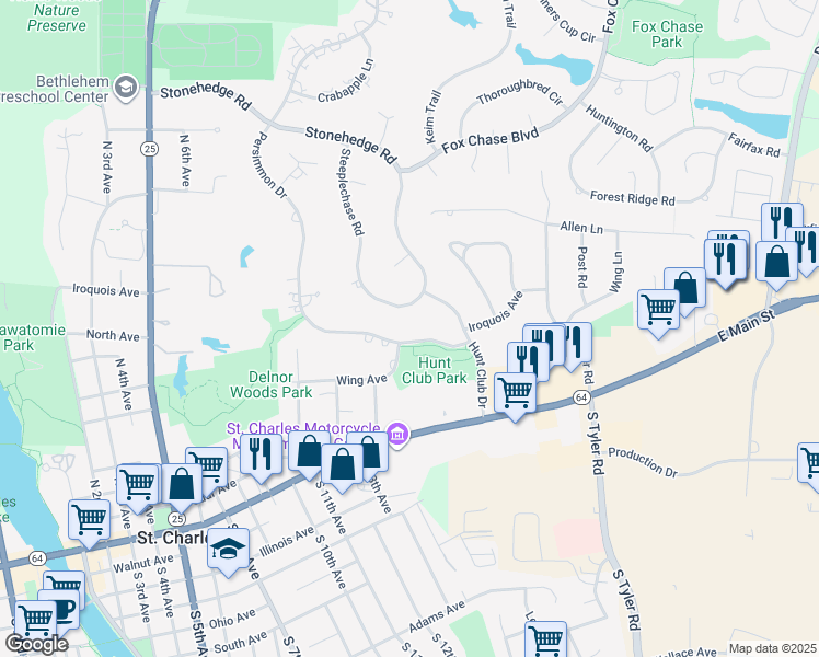 map of restaurants, bars, coffee shops, grocery stores, and more near in Campton Hills