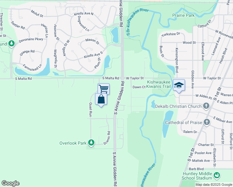map of restaurants, bars, coffee shops, grocery stores, and more near 941 South Annie Glidden Road in DeKalb