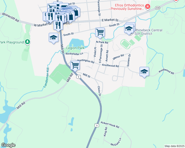 map of restaurants, bars, coffee shops, grocery stores, and more near 78 South Parsonage Street in Rhinebeck