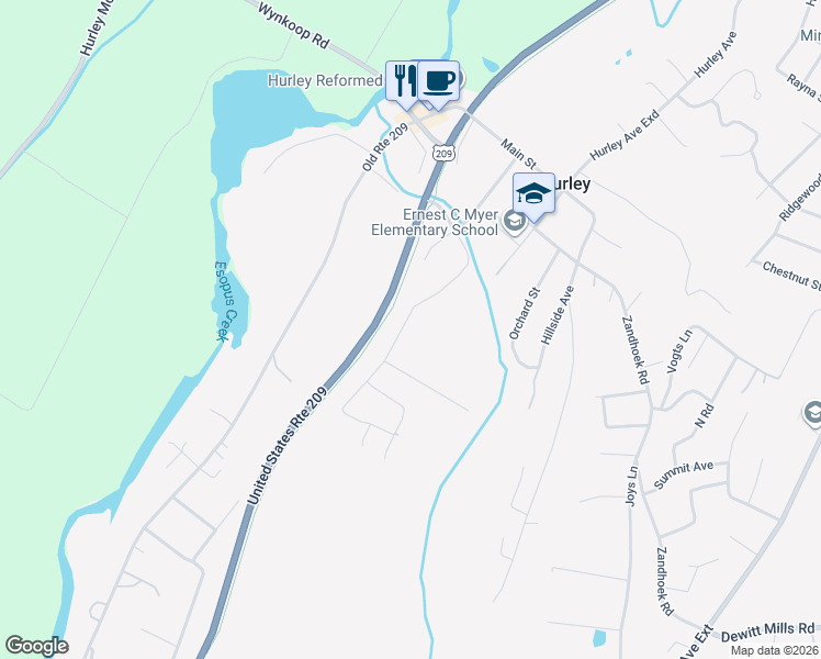 map of restaurants, bars, coffee shops, grocery stores, and more near 179 Russell Rd in Hurley