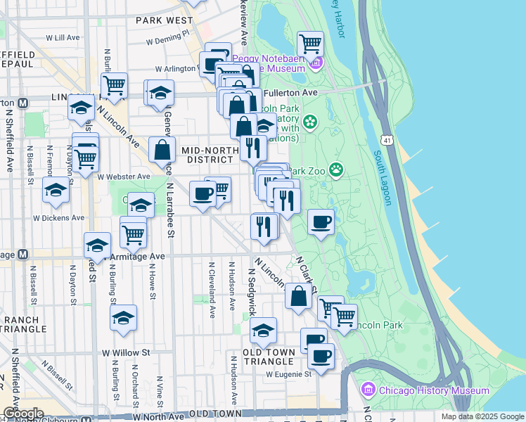 map of restaurants, bars, coffee shops, grocery stores, and more near in Chicago