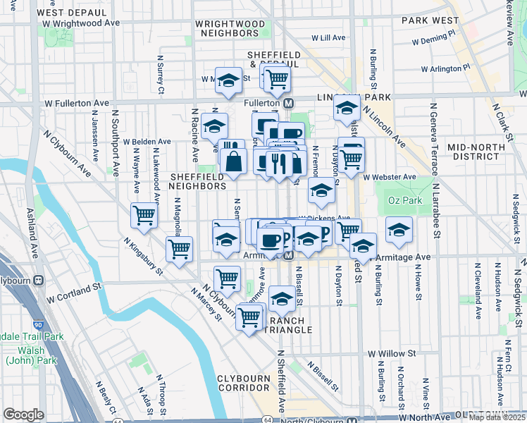 map of restaurants, bars, coffee shops, grocery stores, and more near in Chicago