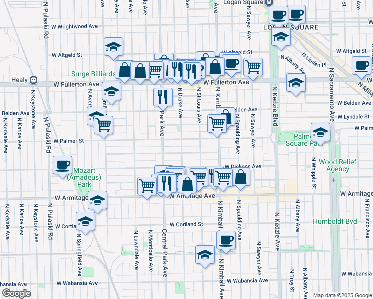 map of restaurants, bars, coffee shops, grocery stores, and more near in Chicago