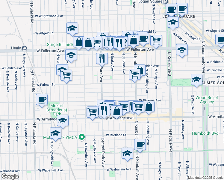 map of restaurants, bars, coffee shops, grocery stores, and more near in Chicago