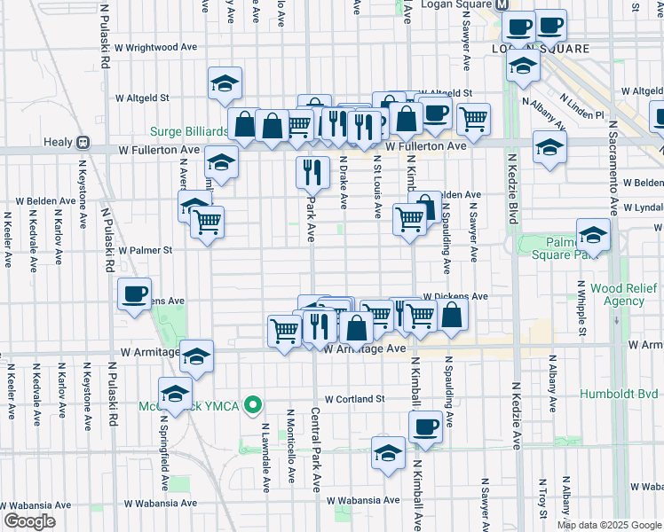map of restaurants, bars, coffee shops, grocery stores, and more near in Chicago