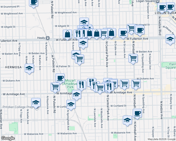 map of restaurants, bars, coffee shops, grocery stores, and more near in Chicago