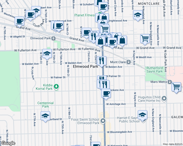 map of restaurants, bars, coffee shops, grocery stores, and more near in Elmwood Park