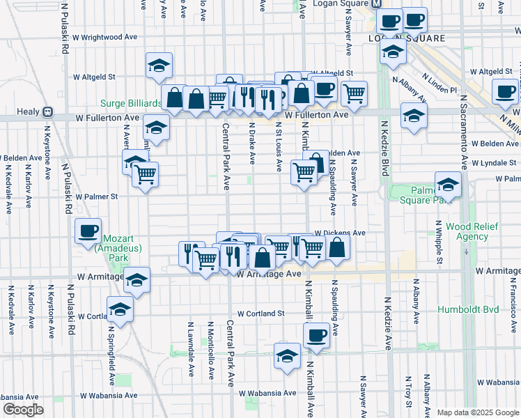 map of restaurants, bars, coffee shops, grocery stores, and more near in Chicago