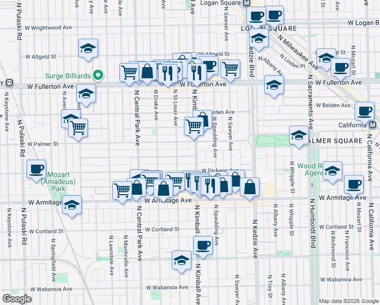 map of restaurants, bars, coffee shops, grocery stores, and more near in Chicago