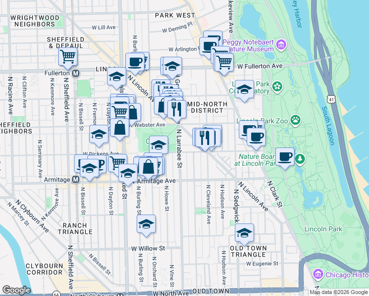 map of restaurants, bars, coffee shops, grocery stores, and more near in Chicago