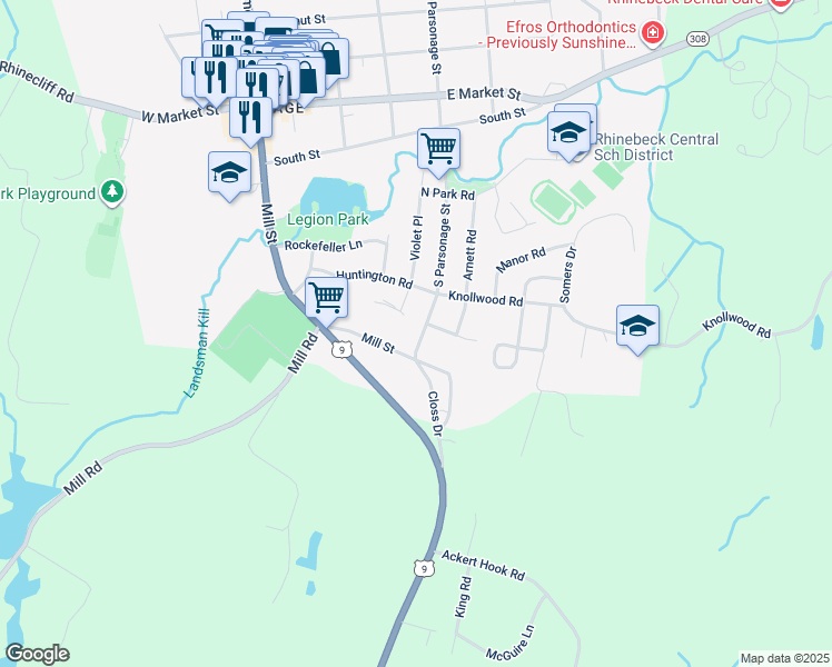 map of restaurants, bars, coffee shops, grocery stores, and more near 78 South Parsonage Street in Rhinebeck