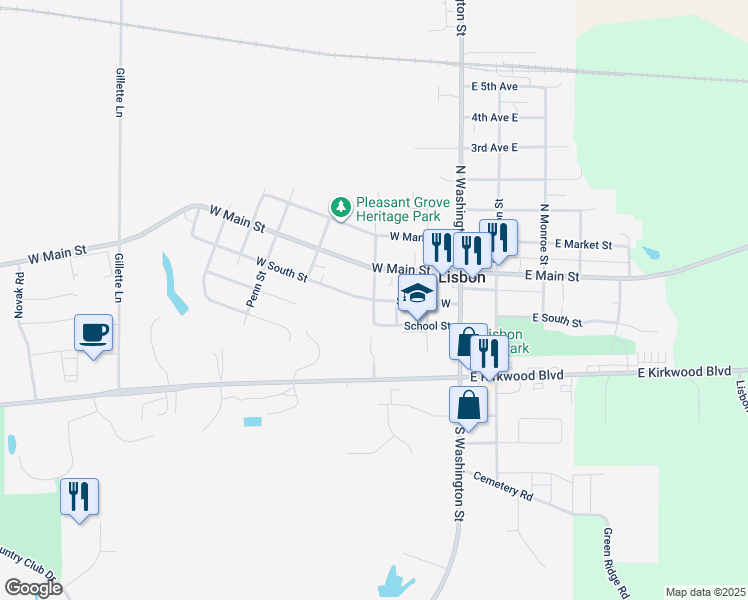 map of restaurants, bars, coffee shops, grocery stores, and more near 210 West South Street in Lisbon