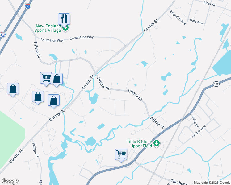 map of restaurants, bars, coffee shops, grocery stores, and more near 204 Tiffany Street in Attleboro
