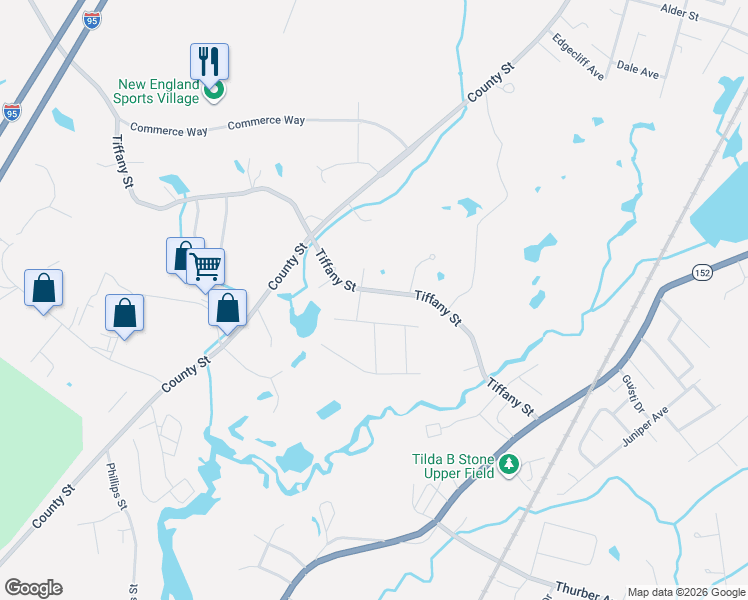 map of restaurants, bars, coffee shops, grocery stores, and more near 204 Tiffany Street in Attleboro