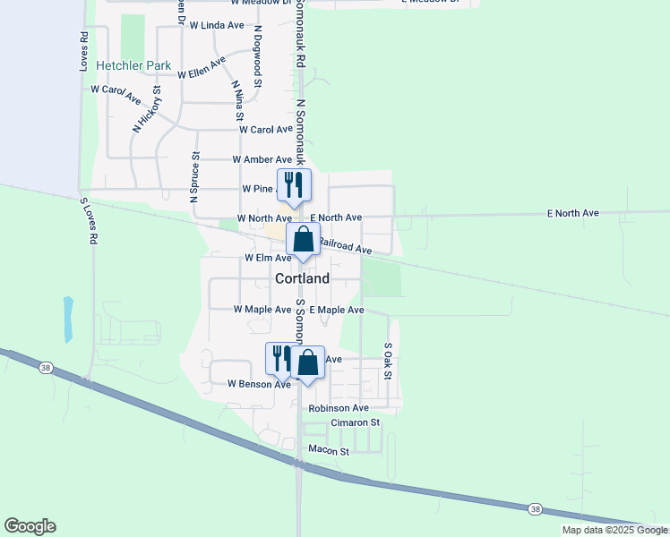 map of restaurants, bars, coffee shops, grocery stores, and more near 59 South Pampas Street in Cortland