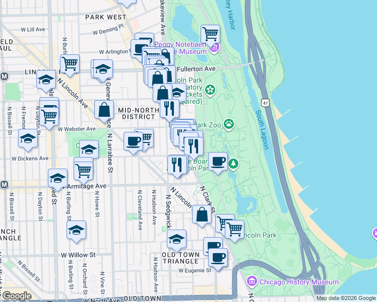 map of restaurants, bars, coffee shops, grocery stores, and more near in Chicago
