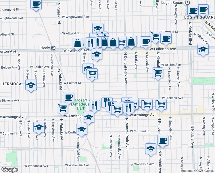 map of restaurants, bars, coffee shops, grocery stores, and more near in Chicago